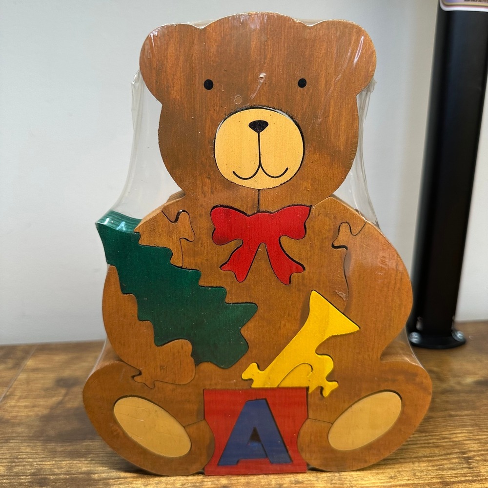 Department 56 Vintage Wooden Teddy Bear Christmas Puzzle Decorative Figurine